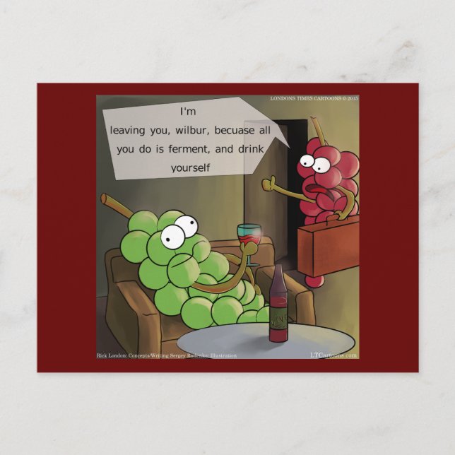 Grape Break-Up Funny Food, Wine & Marriage Comic Postcard (Front)