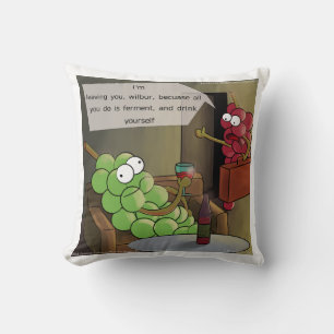 Grape Break-Up Funny Food, Wine & Marriage Comic Throw Pillow