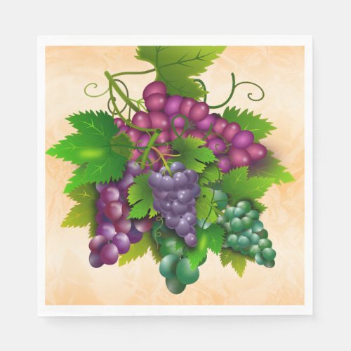 Grape bunch green red grapes vintage peach orange napkins