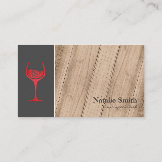 Grape Bunch | Red Wine Glass | Wood Business Card (Front)