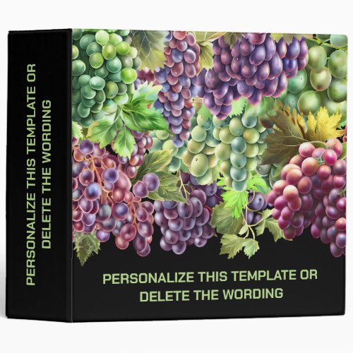 Grape bunches red green realistic grapevine art  3 ring binder