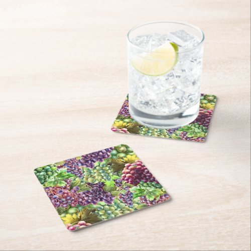 Grape collage vineyard winery bunches sommelier square paper coaster