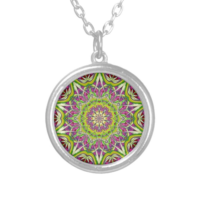 Grape Cooler Mandala   Silver Plated Necklace (Front)