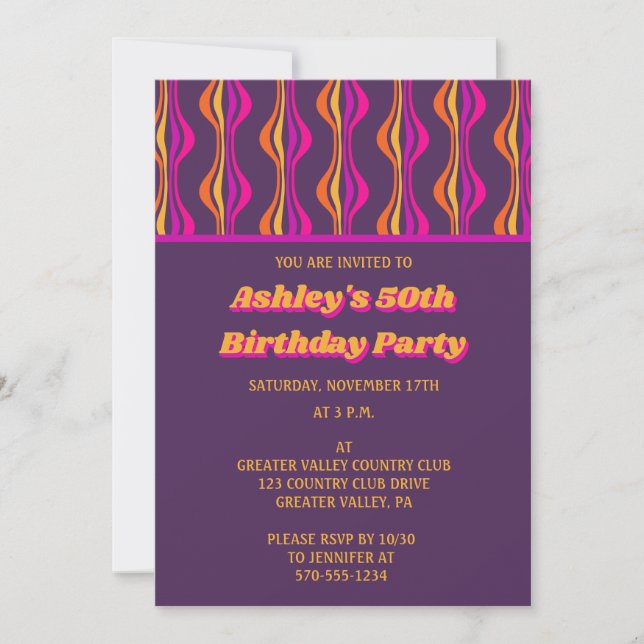 Grape Expectations Groovy Purple Disco Patterned Invitation (Front)