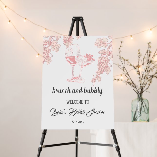 Grape Fruit Champagne Retro Bridal Shower Welcome Foam Board (In Situ (Stand))