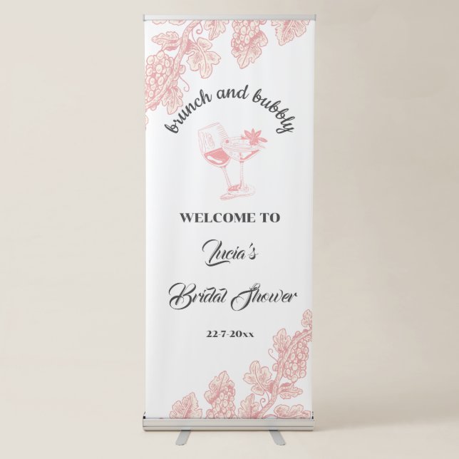 Grape Fruits Plant Champagne Retro Bridal Shower Retractable Banner (Front)