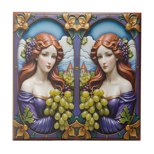 Grape Gatherers Ceramic Tile (Front)