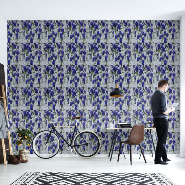 Grape Hyacinths in Snow Wallpaper (Living Room)