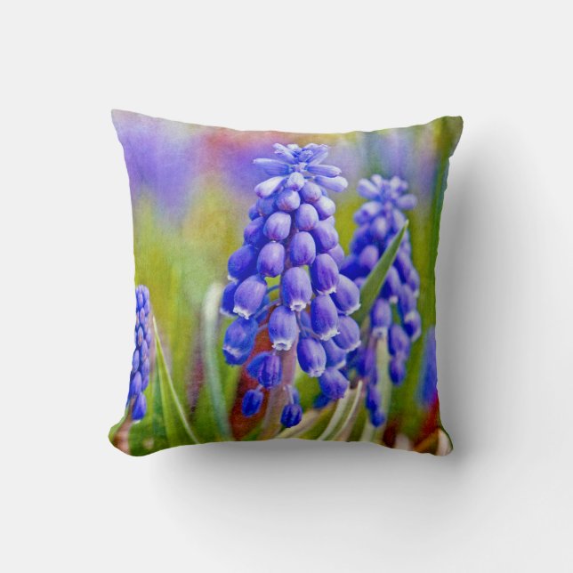 Grape Hyacinths Throw Pillow (Front)