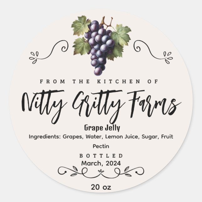Grape Jam Jelly preserve Custom Canning Label (Front)