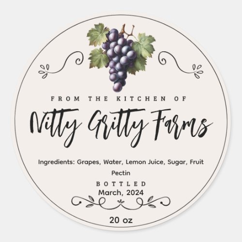 Grape Jam Jelly preserve Custom Canning Label