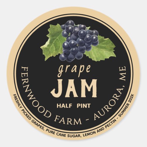 Grape Jam Kraft on Black Classic Round Sticker