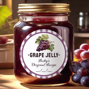 Grape jelly canning label with checkered design