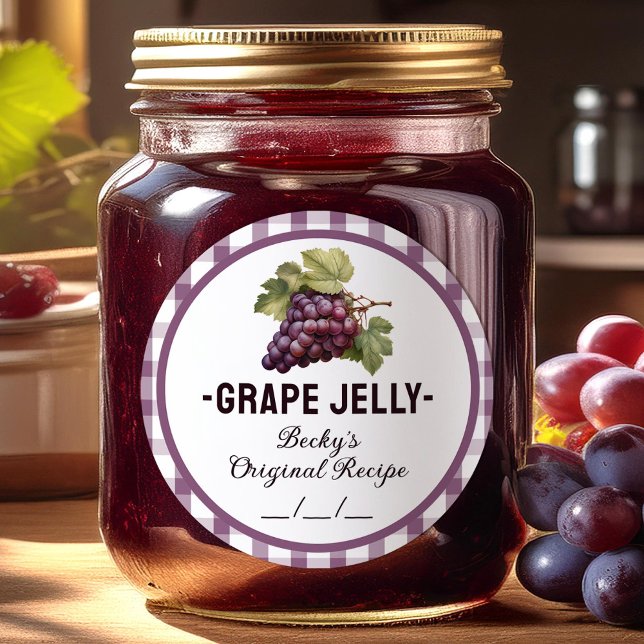 Grape jelly canning label with checkered design (Creator Uploaded)