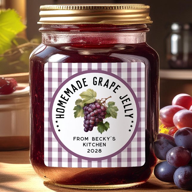 Grape jelly with checkered pattern square sticker (Creator Uploaded)