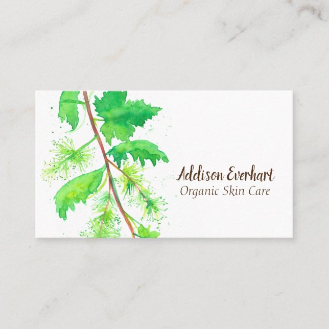 Grape Leaf Vines Fruit Plant Watercolor Green Business Card (Front)