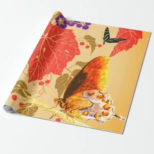 GRAPE LEAVES AND BUTTERFLIES WRAPPING PAPER