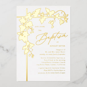 Grape Leaves Gold Botanical Baptism Foil Invitation