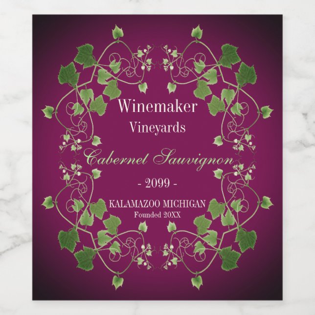 Grape Leaves Wine & Sparkling Wine Custom Bottle L Wine Label (Single Label)