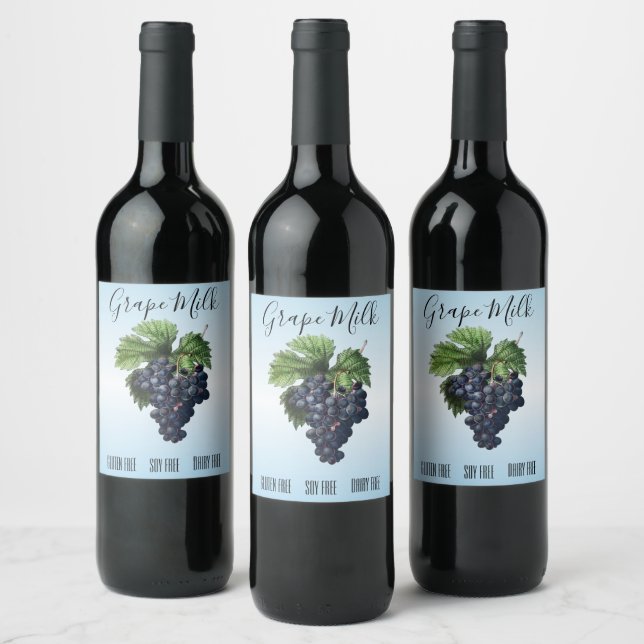 Grape Milk Dairy Soy Gluten Free Funny Wine Label (Bottles)