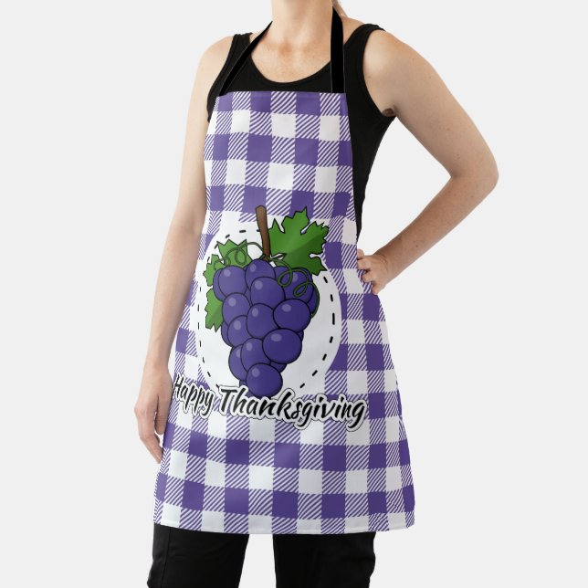 Grape on Violet Plaid - Happy Thanksgiving Apron (Insitu)