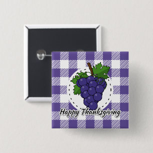 Grape on Violet Plaid - Happy Thanksgiving Button