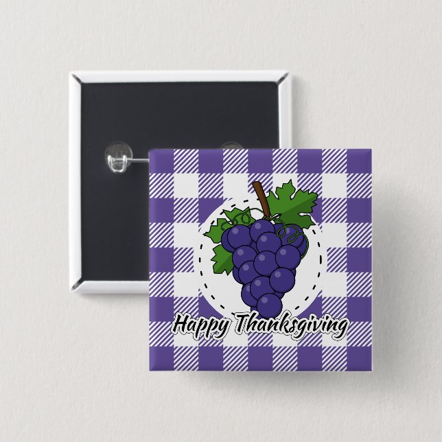 Grape on Violet Plaid - Happy Thanksgiving Button (Front & Back)