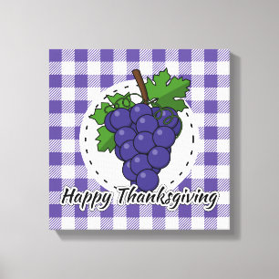 Grape on Violet Plaid - Happy Thanksgiving Canvas Print