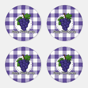 Grape on Violet Plaid - Happy Thanksgiving Coaster Set