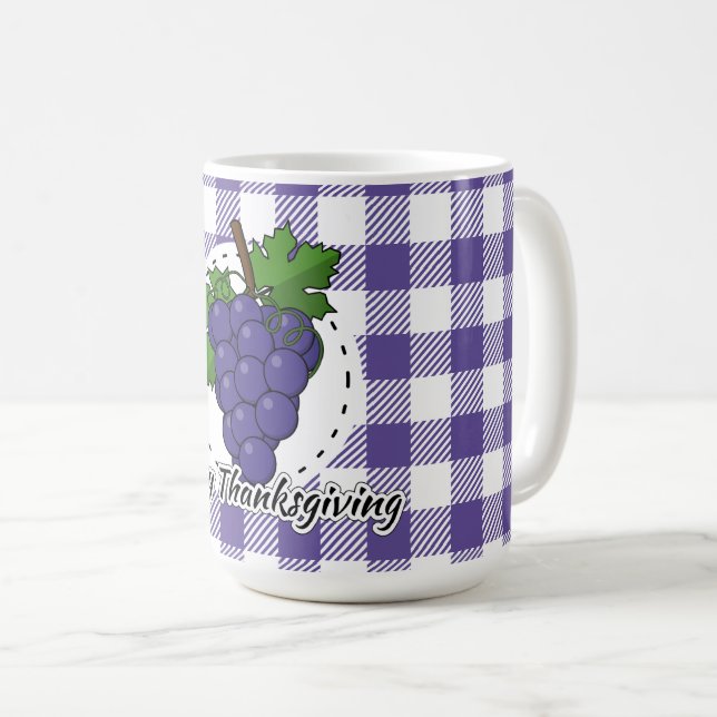 Grape on Violet Plaid - Happy Thanksgiving Coffee Mug (Front Right)