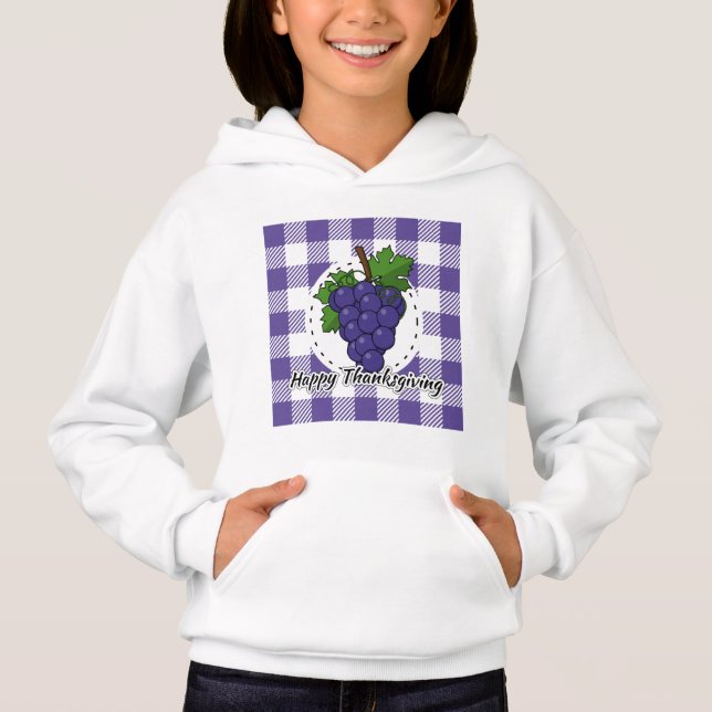 Grape on Violet Plaid - Happy Thanksgiving Hoodie (Front)