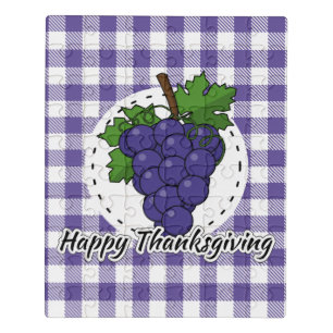 Grape on Violet Plaid - Happy Thanksgiving Jigsaw Puzzle