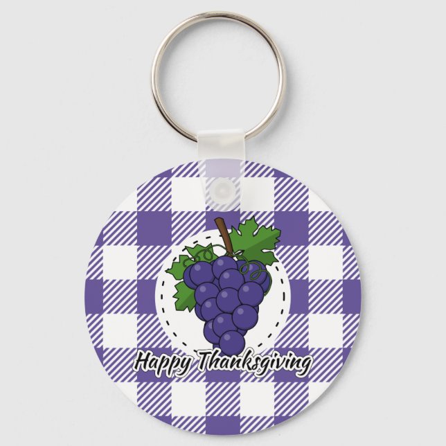 Grape on Violet Plaid - Happy Thanksgiving Keychain (Front)