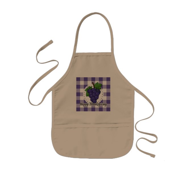 Grape on Violet Plaid - Happy Thanksgiving Kids' Apron (Front)