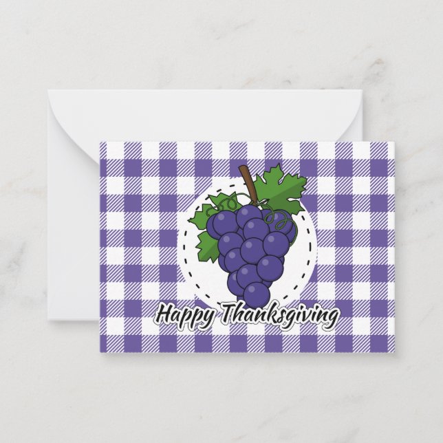 Grape on Violet Plaid - Happy Thanksgiving Note Card (Front)