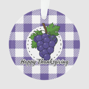 Grape on Violet Plaid - Happy Thanksgiving Ornament