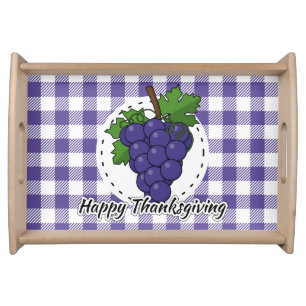 Grape on Violet Plaid - Happy Thanksgiving Serving Tray