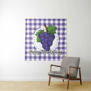 Grape on Violet Plaid - Happy Thanksgiving Tapestry