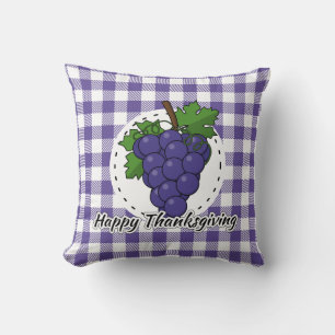 Grape on Violet Plaid - Happy Thanksgiving Throw Pillow