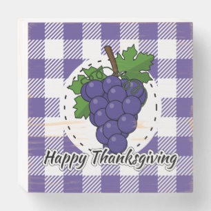 Grape on Violet Plaid - Happy Thanksgiving Wooden Box Sign