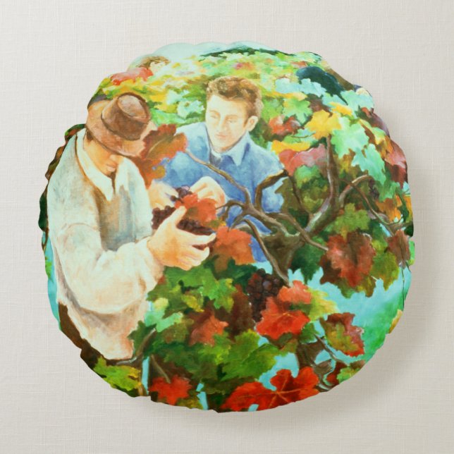 Grape Pickers 1996 Round Pillow (Front)