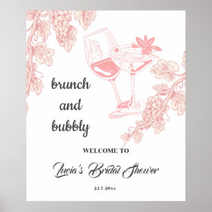 Grape Plant Champagne Retro Bridal Shower Welcome Poster