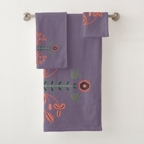 Grape Purple and Scandinavian Pattern Bath Towel Set