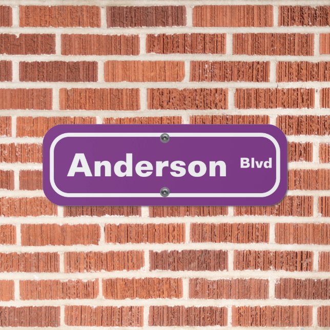 Grape Purple and White Street Name Metal Sign (In Situ(Brick))