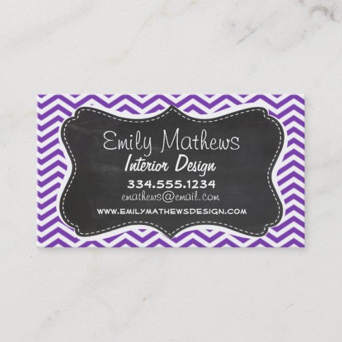 Grape Purple Chevron Stripes; Chalkboard look Business Cards