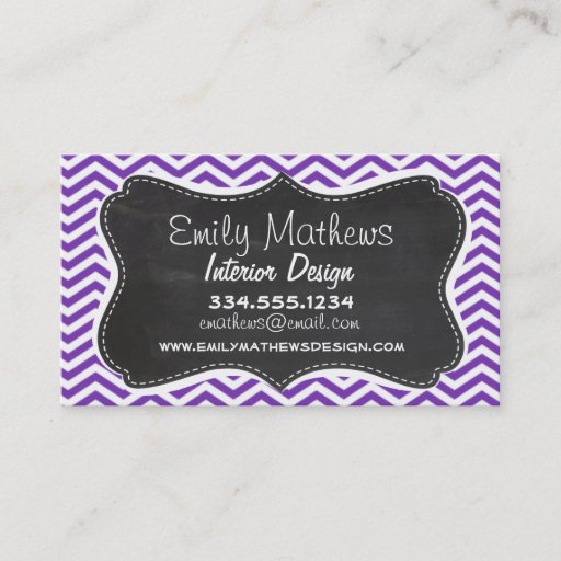 Customizable Grape Purple Chevron Stripes; Chalkboard look Business Cards