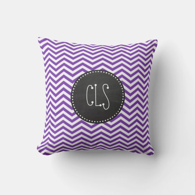 Grape Purple Chevron Stripes; Chalkboard look Throw Pillow (Front)