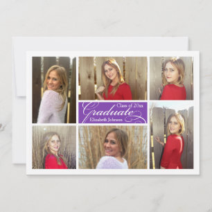 Grape Purple Photo Collage Custom Graduation Invitation