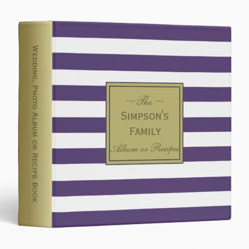 Grape Purple White Stripes Gold Album Recipe Book 3 Ring Binder