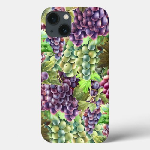 Grape red green realistic bunches vineyard wine  iPhone 13 case